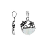Mother of pearl sterling silver pendant with palm tree and starfish – tropical handcrafted Bali jewelry.